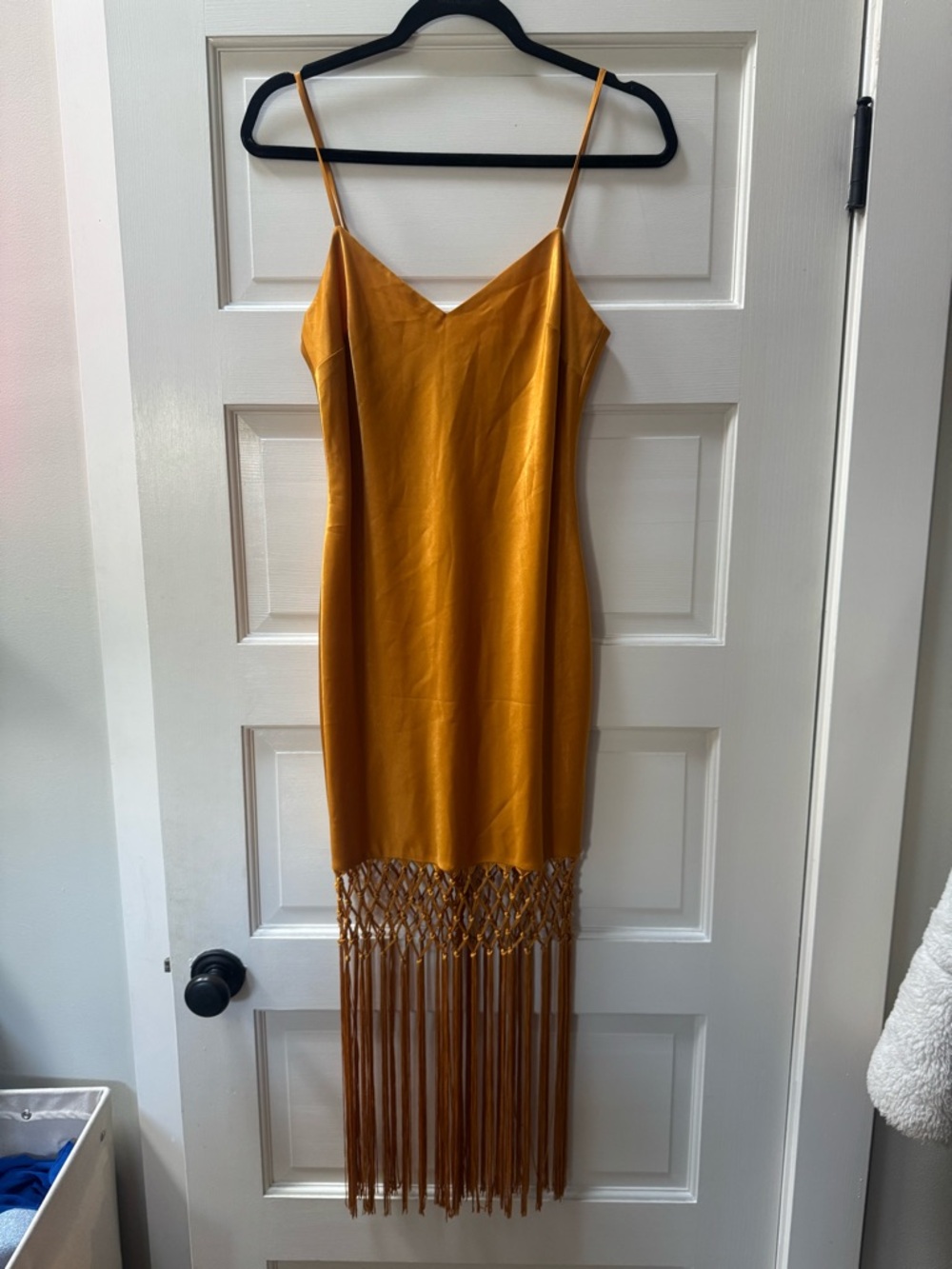 Camila Coelho “Chloe” Gold Satin Fringe Slip Dress - Picture 2 of 5